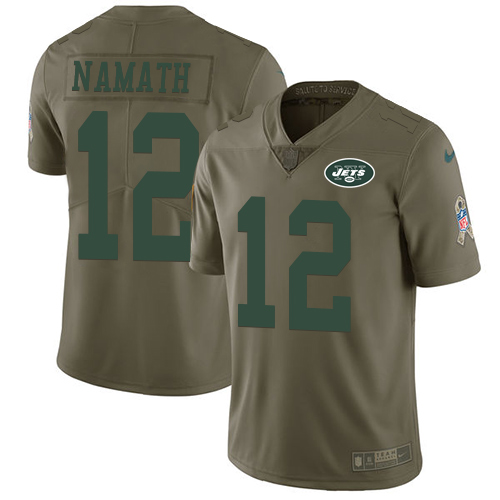 Nike Jets #12 Joe Namath Olive Men's Stitched NFL Limited Salute to Service Jersey